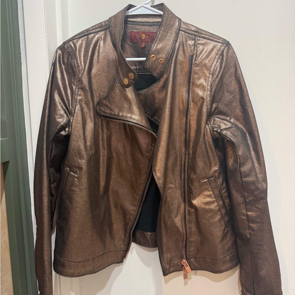 7 For All Mankind Metallic Bronze Moto Jacket
